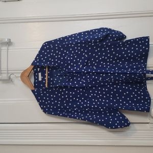 New York and Company 3/4 blue tab sleeve blouse w/pussy bow, M
